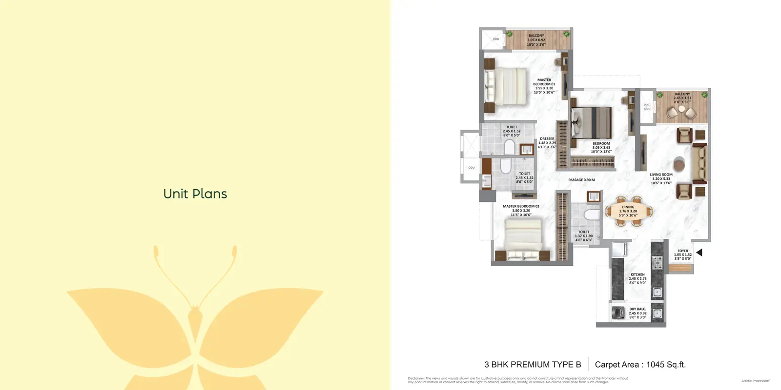 3 BHK Grande Floor Plan Sector Icon Tower A & B Krisala Hiranandani